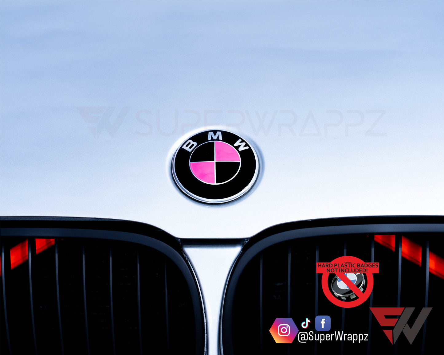 Pink & Black Gloss V1 BMW Badge Overlay — Compatible with E/F Series | SuperWrappz