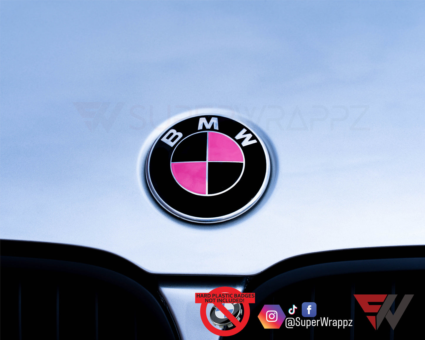 Pink & Black Gloss V1 BMW Badge Overlay — Compatible with E/F Series | SuperWrappz
