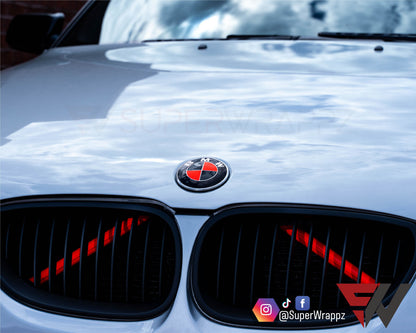 Fluorescent Red & Black Gloss V1 BMW Badge Overlay — Compatible with E/F Series | SuperWrappz