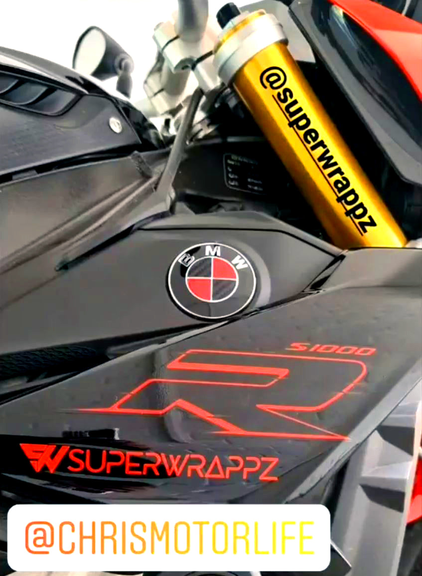 Black & Red Carbon Motorcycle Badge Overlay — Compatible with BMW S1000R & S1200R | SuperWrappz