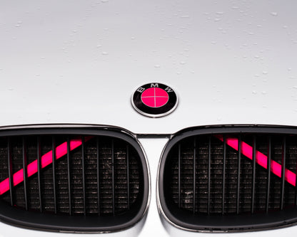 Pink reflective V-brace and crash-bar vinyl overlay for BMW by SuperWrappz, aftermarket