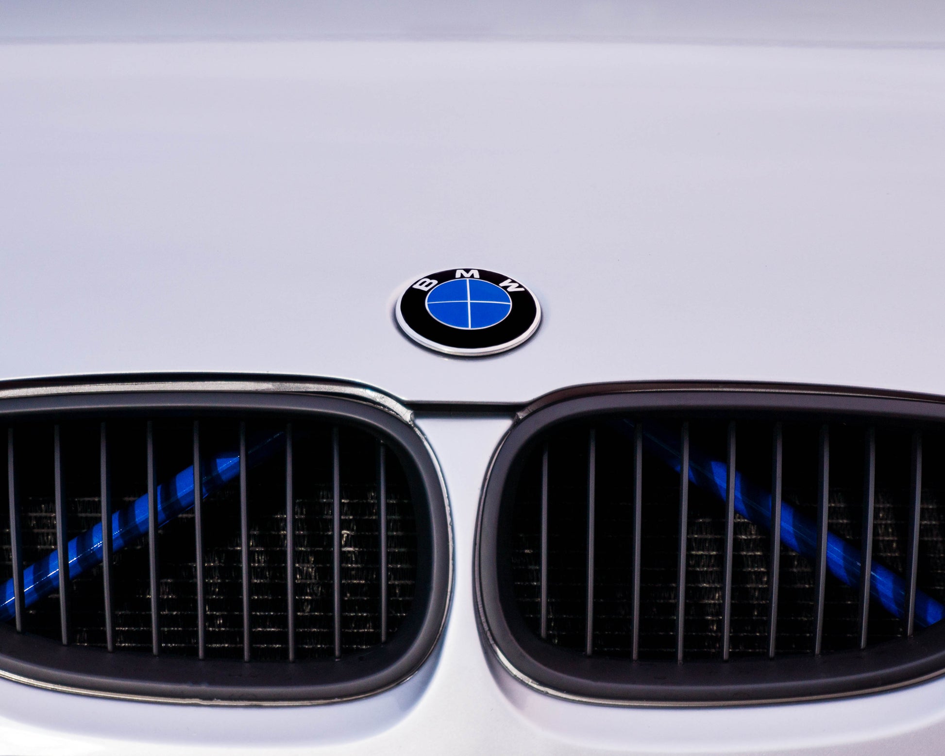 Blue reflective V-brace and crash-bar vinyl overlay for BMW by SuperWrappz, aftermarket
