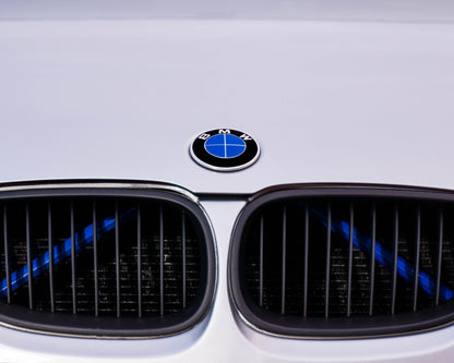 Blue reflective V-brace and crash-bar vinyl overlay for BMW by SuperWrappz, aftermarket