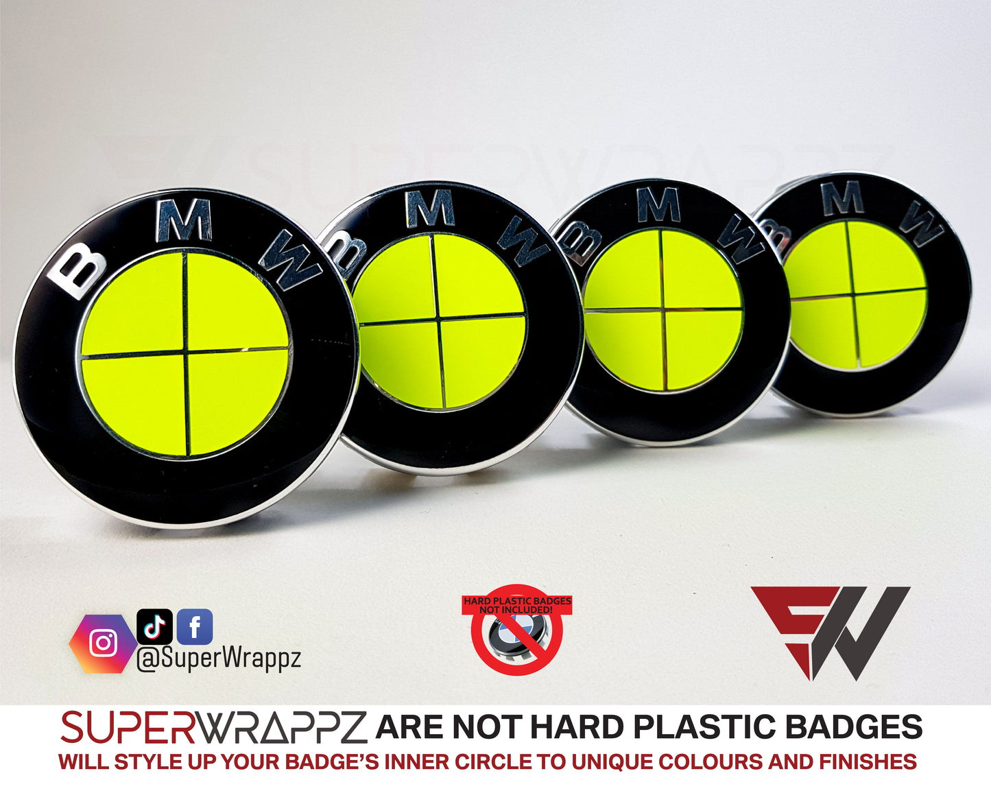 Full Green Fluorescent V1 BMW Badge Overlay — Compatible with E/F Series | SuperWrappz