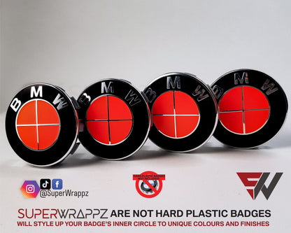 Full Red Fluorescent V1 BMW Badge Overlay — Compatible with E/F Series | SuperWrappz