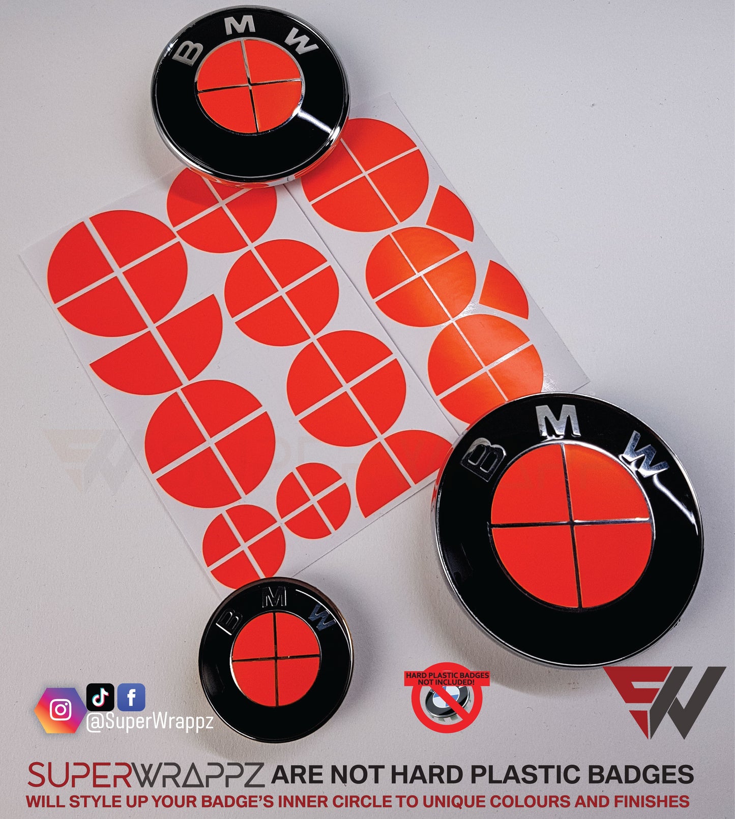 Full Red Fluorescent V1 BMW Badge Overlay — Compatible with E/F Series | SuperWrappz