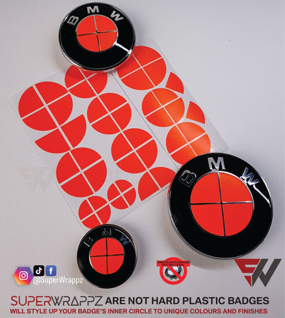 Full Red Fluorescent V1 BMW Badge Overlay — Compatible with E/F Series | SuperWrappz