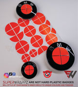 FULL RED FLUORESCENT Badge Emblem Overlay FOR BMW Sticker VINYL 4 QUADRANTS COVERED FITS YOUR BMW'S HOOD TRUNK RIMS STEERING WHEEL