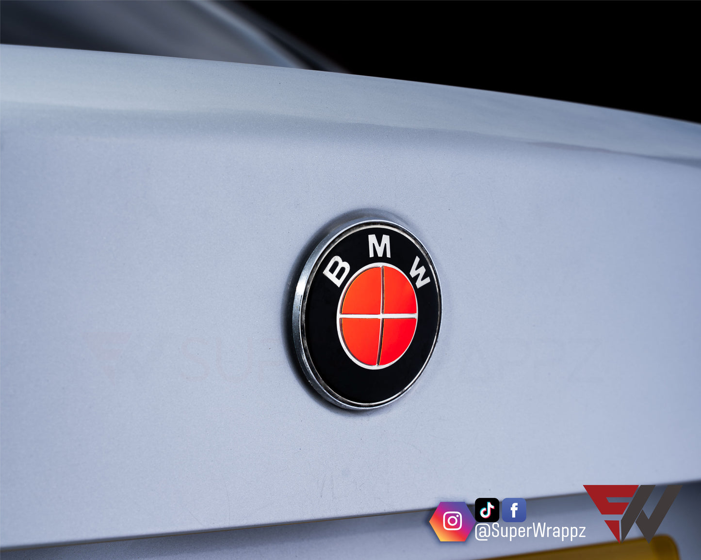 Full Red Fluorescent V1 BMW Badge Overlay — Compatible with E/F Series | SuperWrappz
