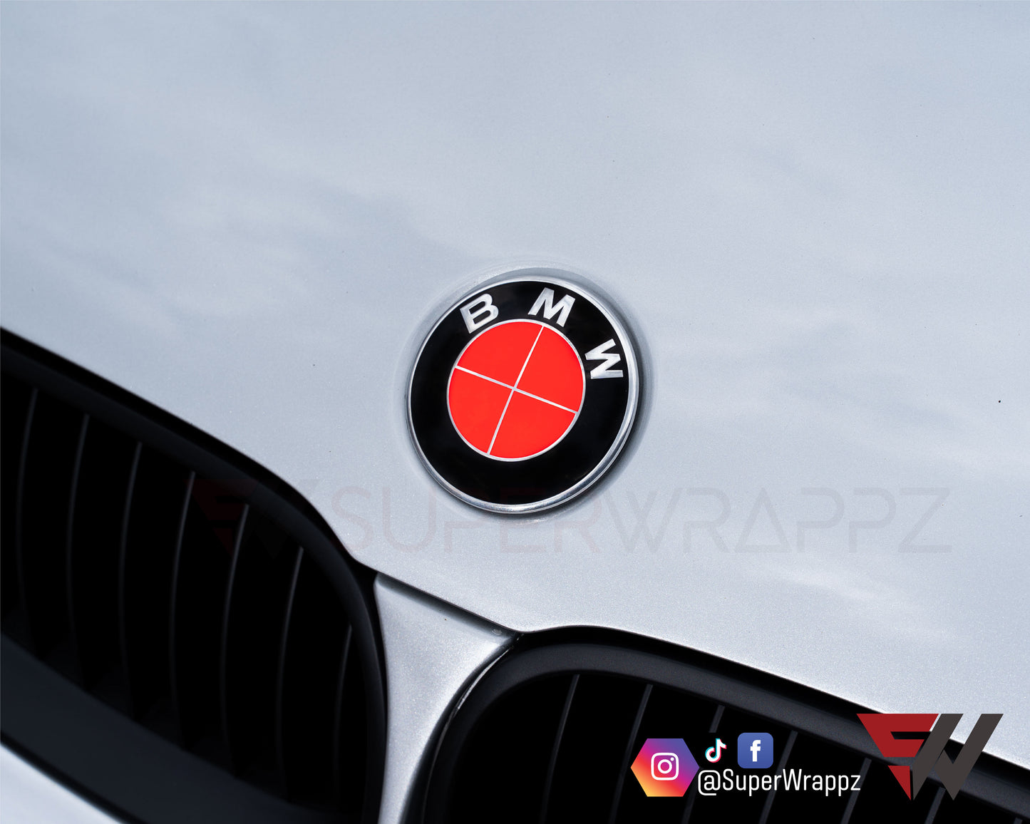 Full Red Fluorescent V1 BMW Badge Overlay — Compatible with E/F Series | SuperWrappz