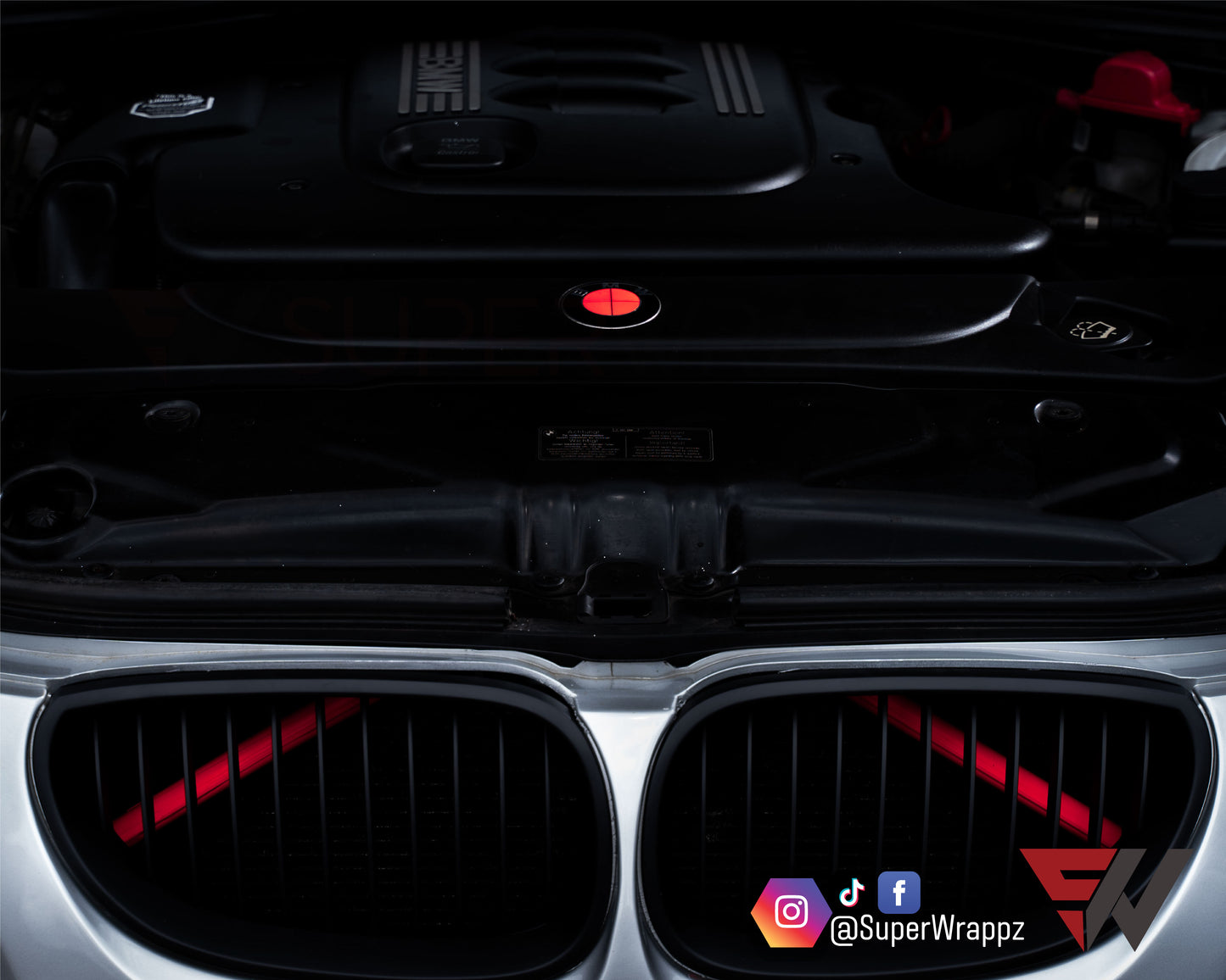 Full Red Fluorescent V1 BMW Badge Overlay — Compatible with E/F Series | SuperWrappz