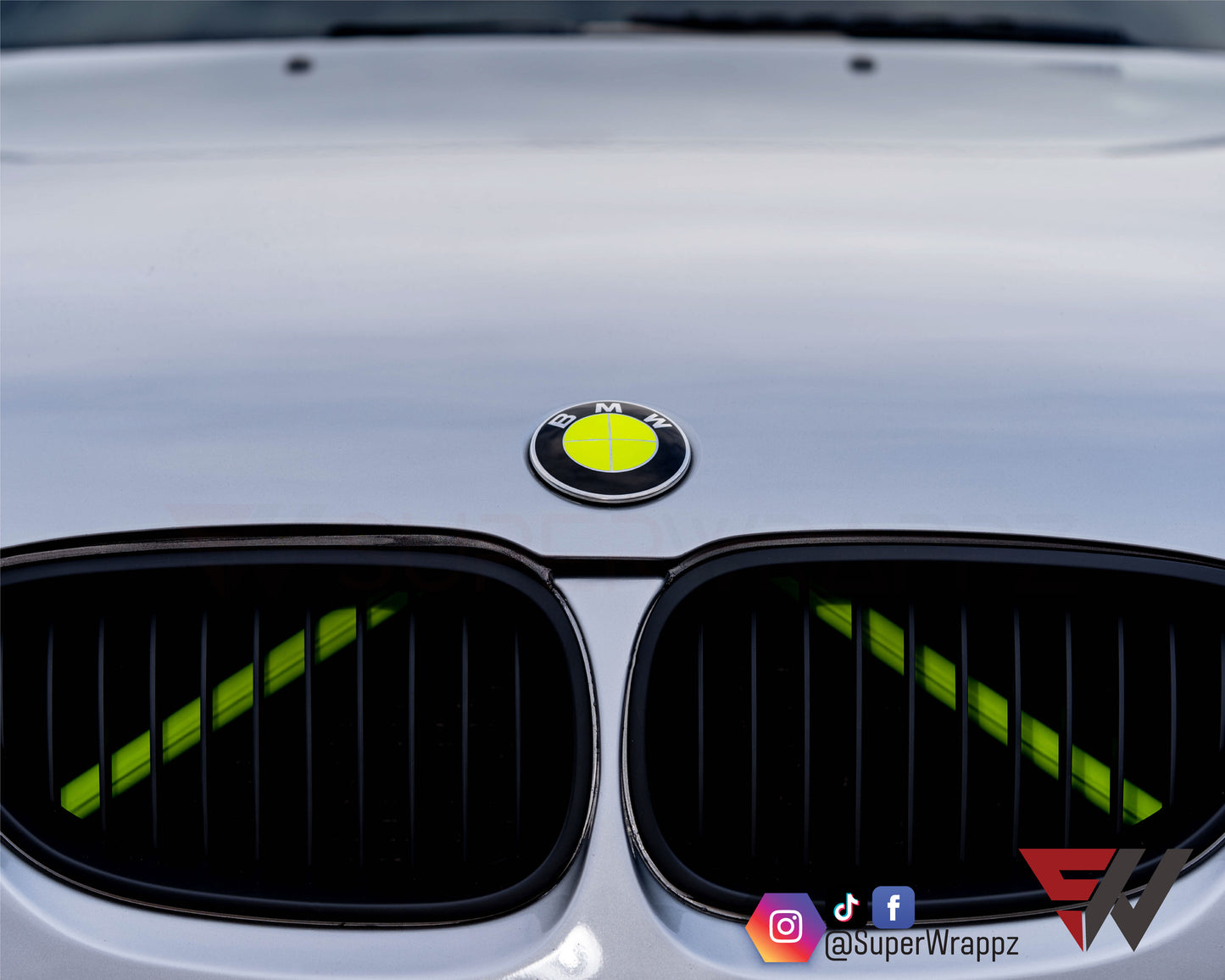 Full Green Fluorescent V1 BMW Badge Overlay — Compatible with E/F Series | SuperWrappz