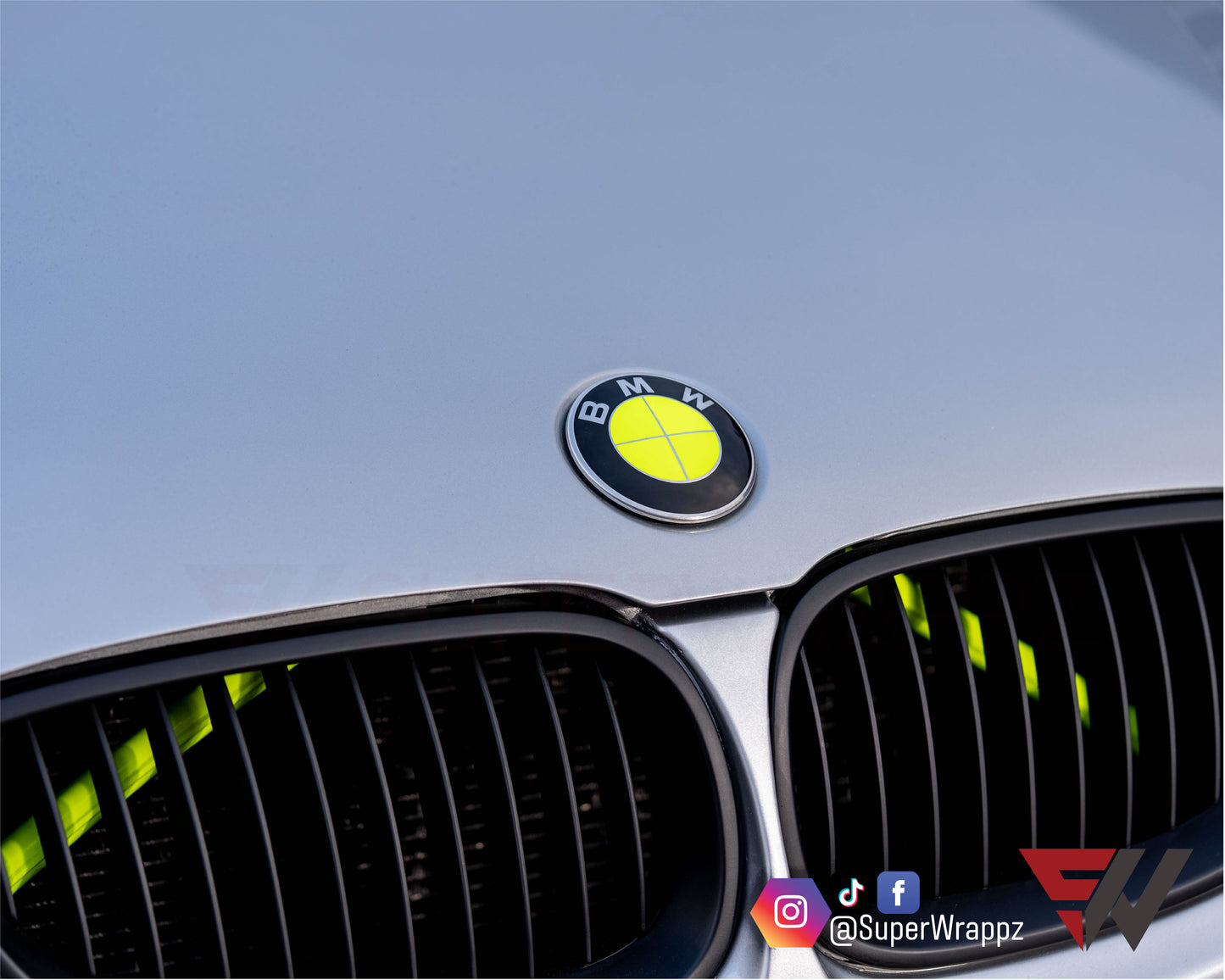 Full Green Fluorescent V1 BMW Badge Overlay — Compatible with E/F Series | SuperWrappz