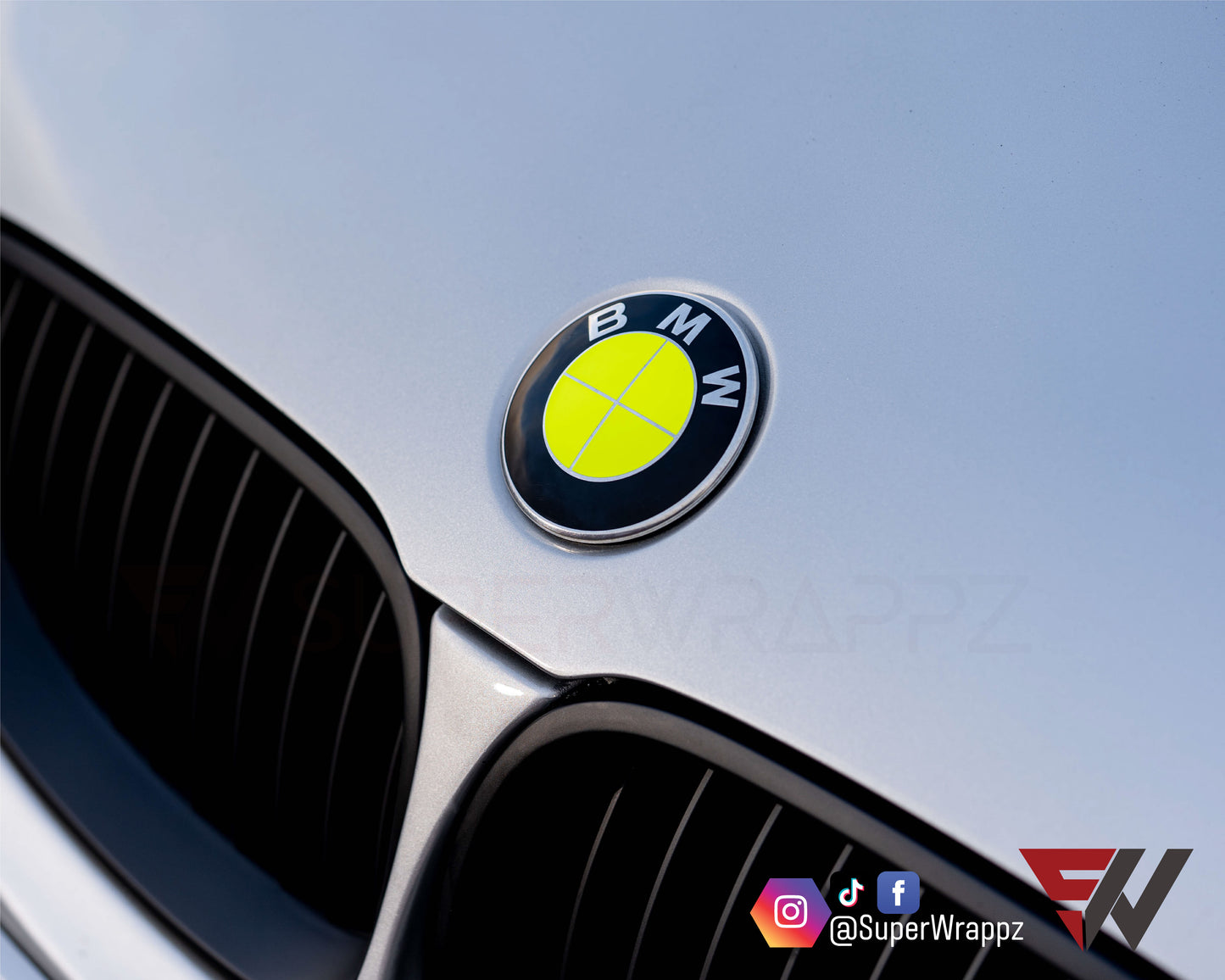 Full Green Fluorescent V1 BMW Badge Overlay — Compatible with E/F Series | SuperWrappz