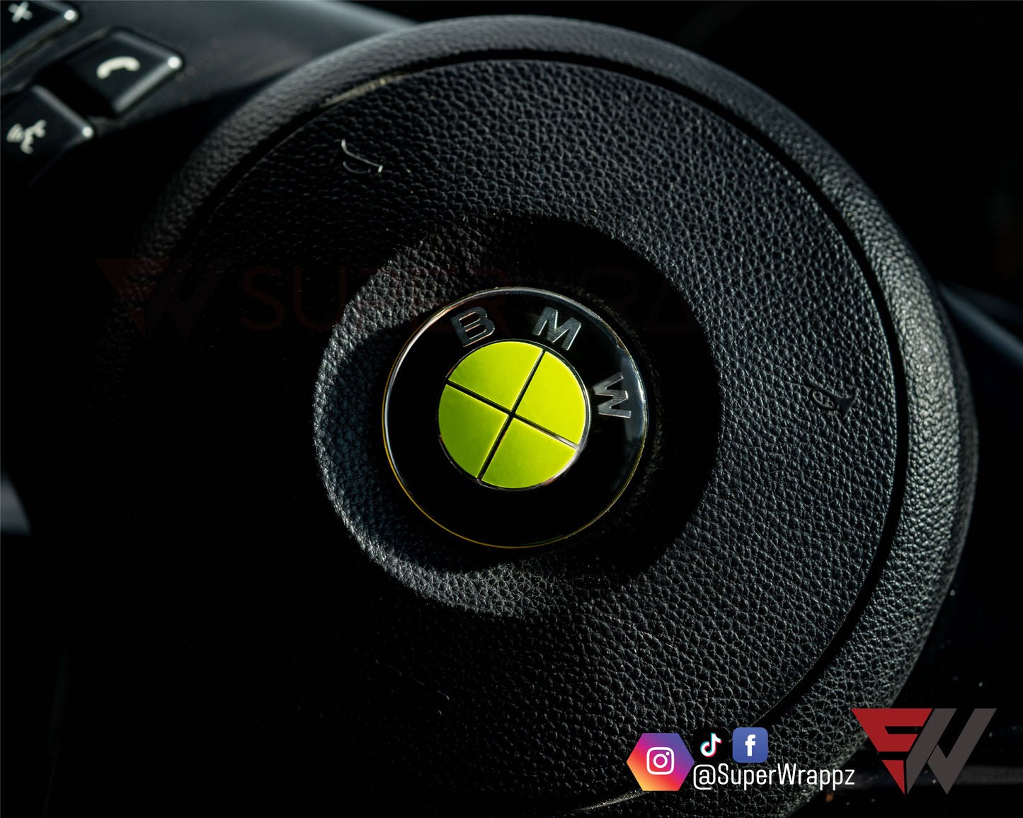 Full Green Fluorescent V1 BMW Badge Overlay — Compatible with E/F Series | SuperWrappz