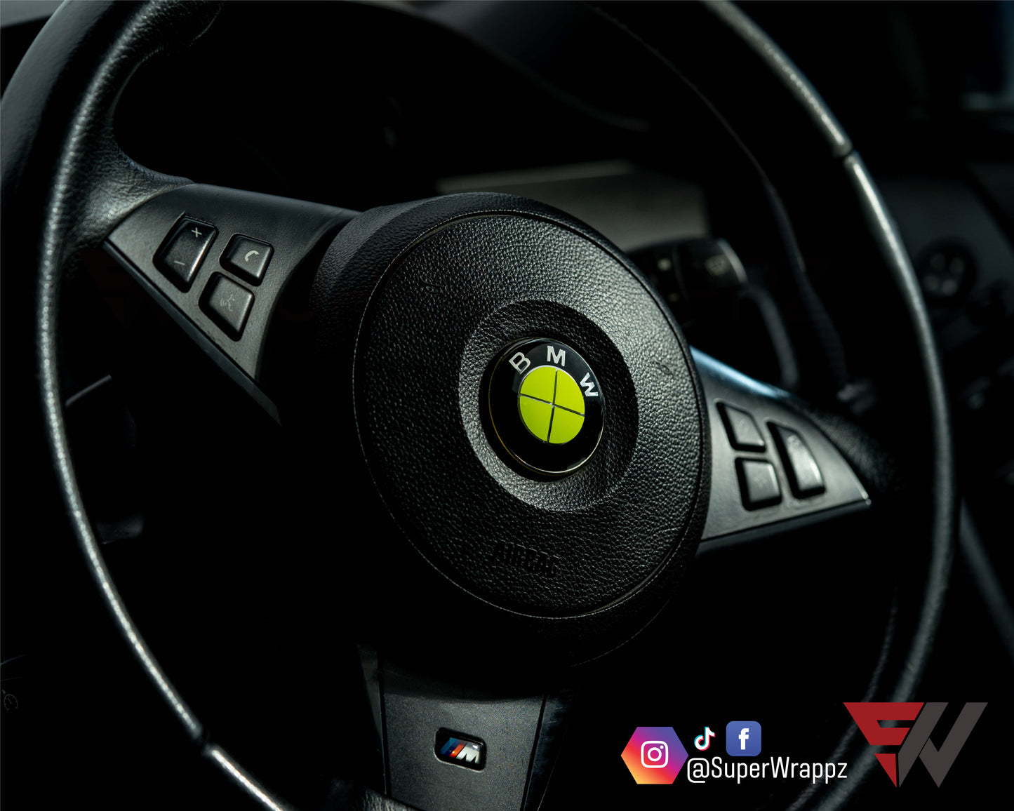 Full Green Fluorescent V1 BMW Badge Overlay — Compatible with E/F Series | SuperWrappz