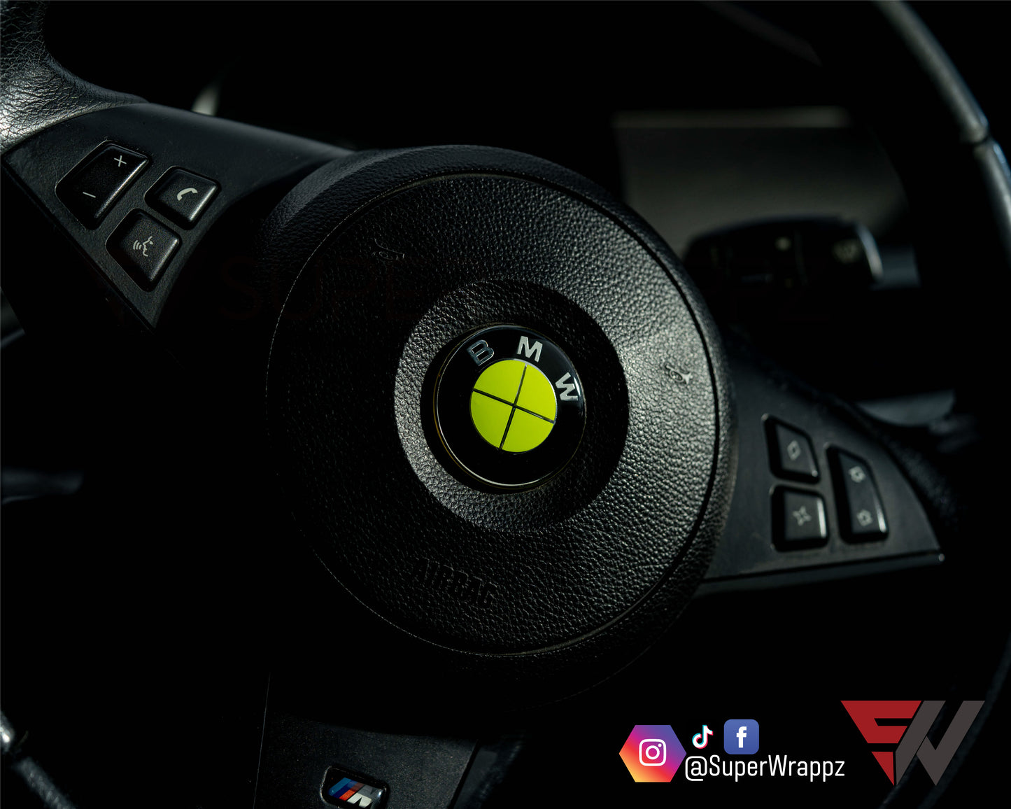 Full Green Fluorescent V1 BMW Badge Overlay — Compatible with E/F Series | SuperWrappz