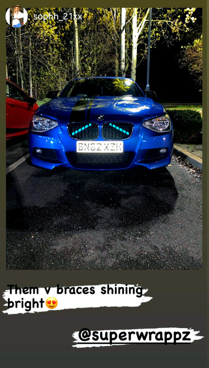 Blue Reflective V-Brace & Crash Bar Overlay — Compatible with BMW | SuperWrappz