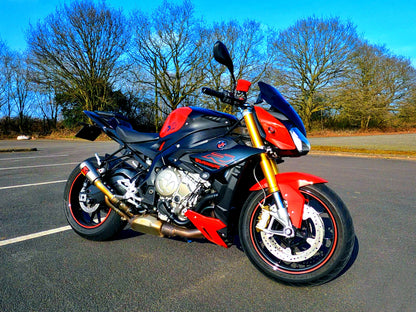 Black & Red Carbon Motorcycle Badge Overlay — Compatible with BMW S1000R & S1200R | SuperWrappz