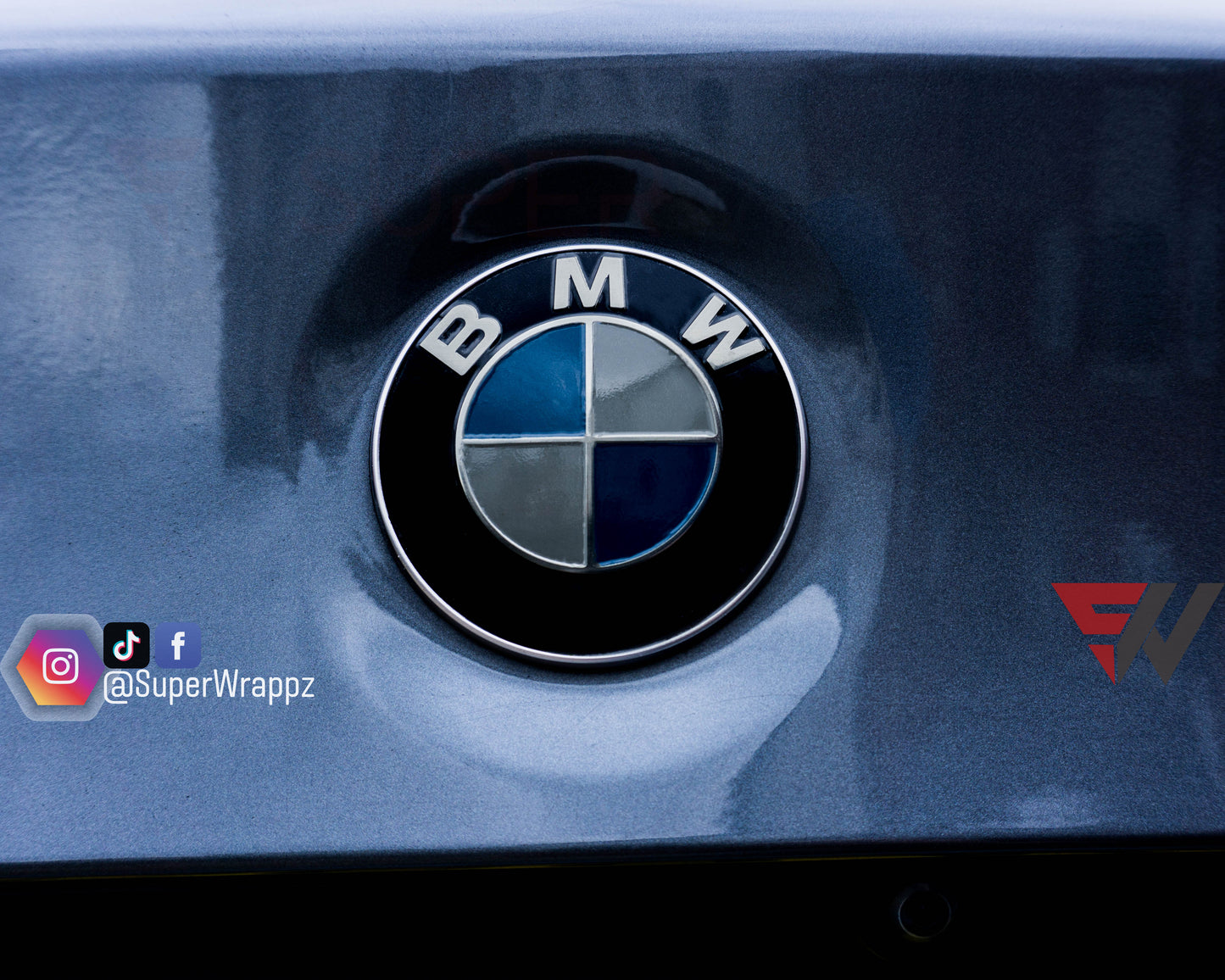 Light Smoke BMW Badge Tint Overlay — 2-Piece | V1 Compatible | E/F Series | SuperWrappz