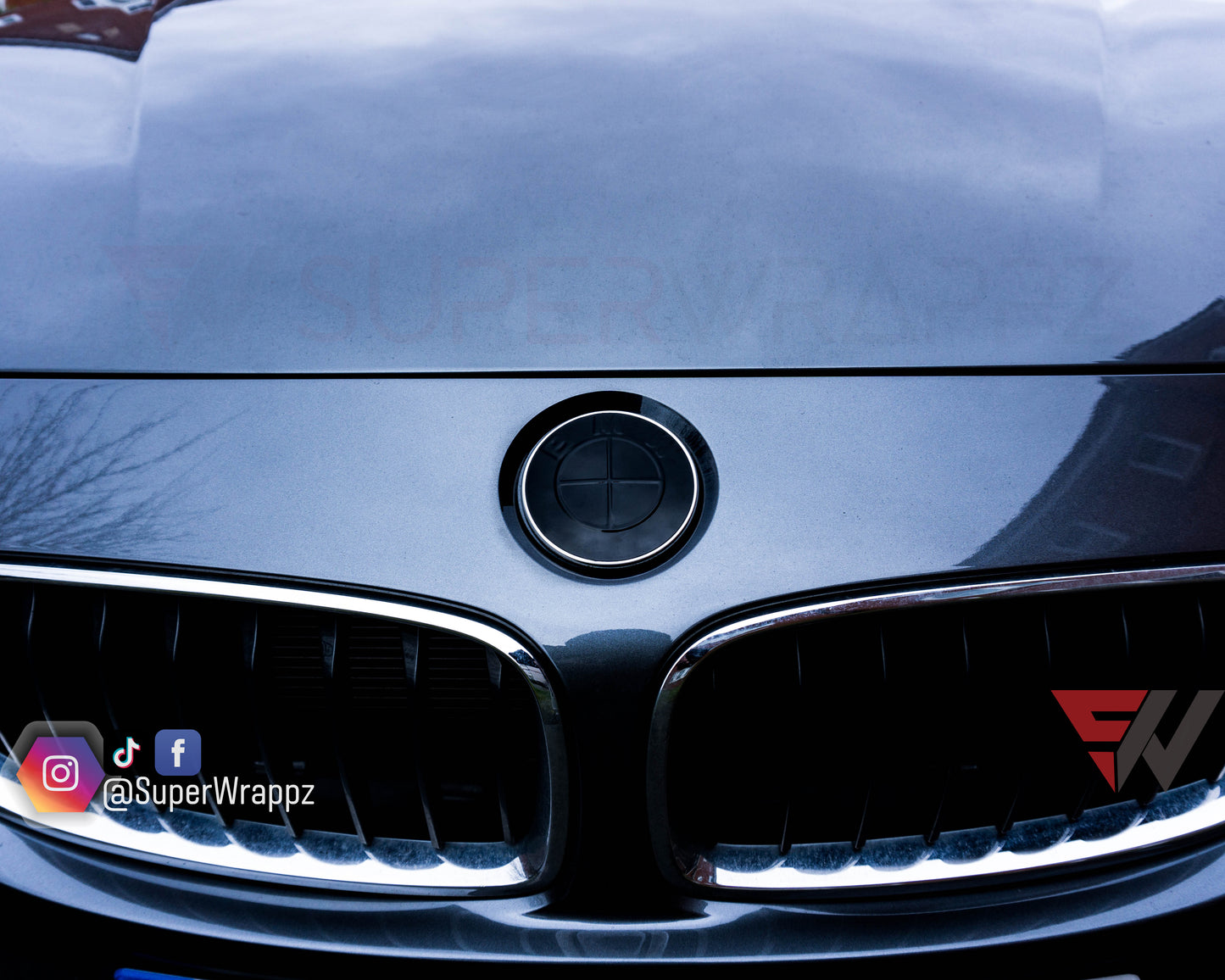 Black Gloss BMW Badge Tint Overlay — 2-Piece | V1 Compatible | E/F Series | SuperWrappz