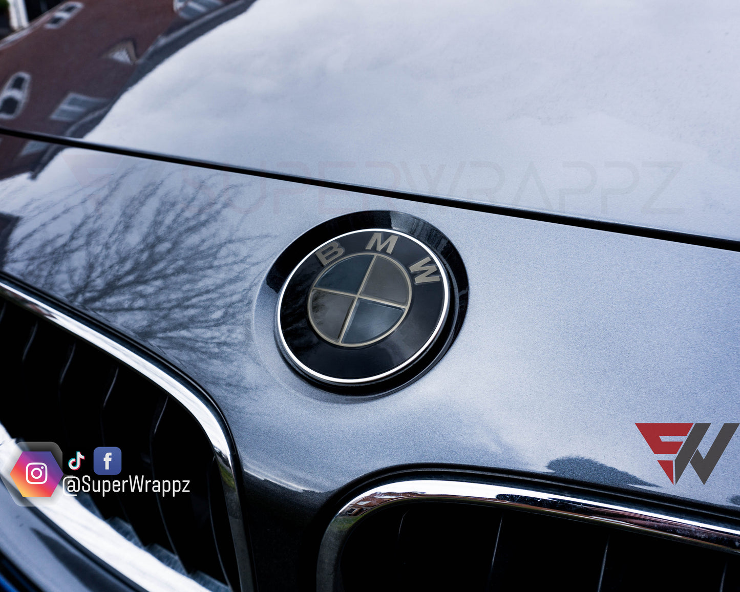 Dark Smoke BMW Badge Tint Overlay — 9-Piece | V1 Compatible | E/F Series | SuperWrappz