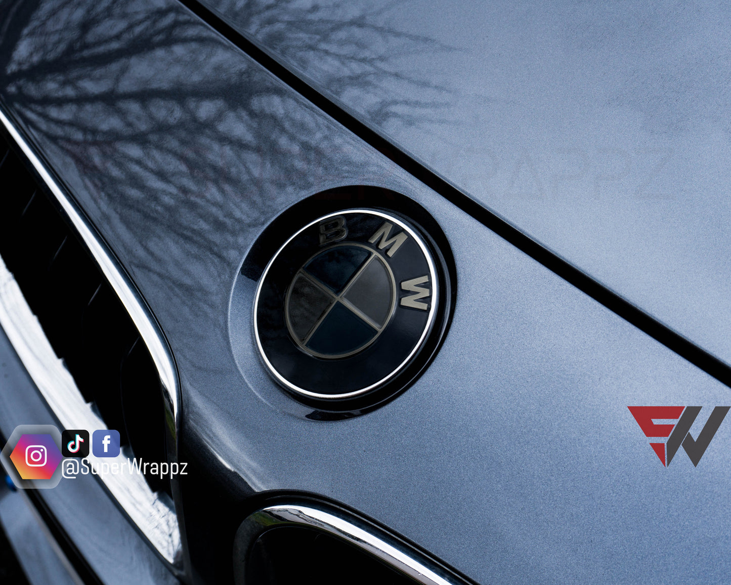 Dark Smoke BMW Badge Tint Overlay — 9-Piece | V1 Compatible | E/F Series | SuperWrappz