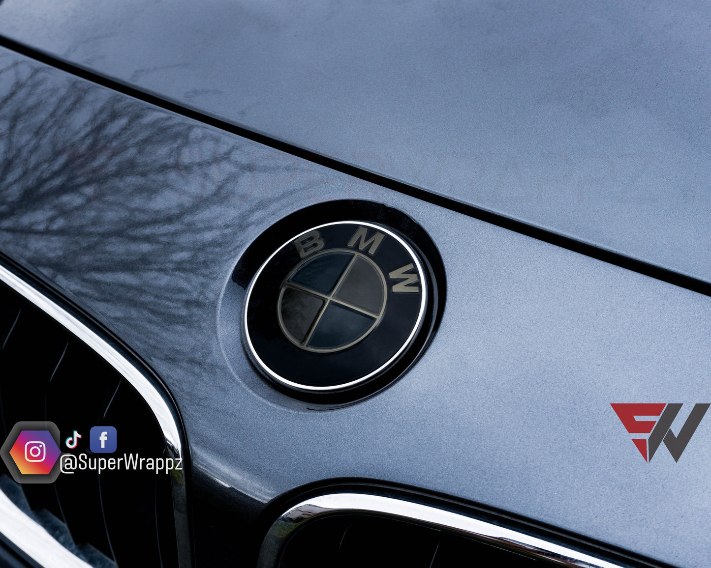 Dark Smoke BMW Badge Tint Overlay — 9-Piece | V1 Compatible | E/F Series | SuperWrappz