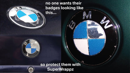 Light Smoke BMW Badge Tint Overlay — 2-Piece | V1 Compatible | E/F Series | SuperWrappz