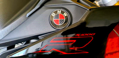 Black & Red Carbon Motorcycle Badge Overlay — Compatible with BMW S1000R & S1200R | SuperWrappz