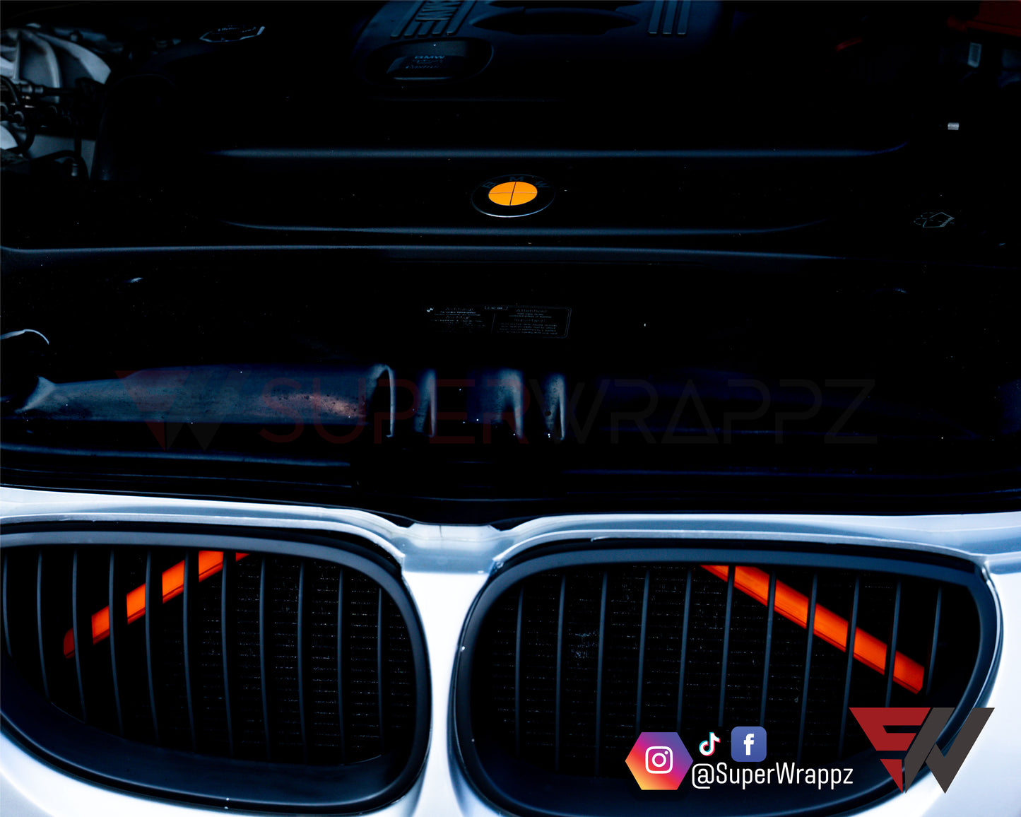 Full Orange Fluorescent V1 BMW Badge Overlay — Compatible with E/F Series | SuperWrappz