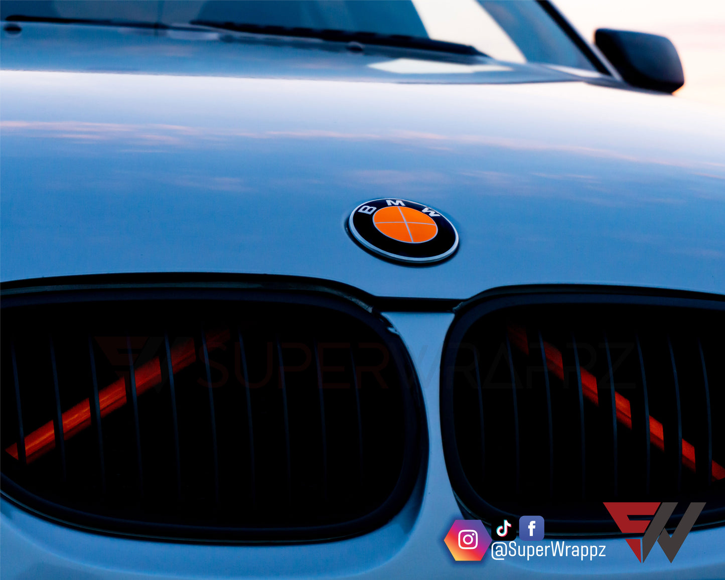 Full Orange Fluorescent V1 BMW Badge Overlay — Compatible with E/F Series | SuperWrappz