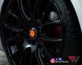 FULL ORANGE FLUORESCENT Badge Emblem Overlay FOR BMW Sticker VINYL 4 QUADRANTS COVERED FITS YOUR BMW'S HOOD TRUNK RIMS STEERING WHEEL