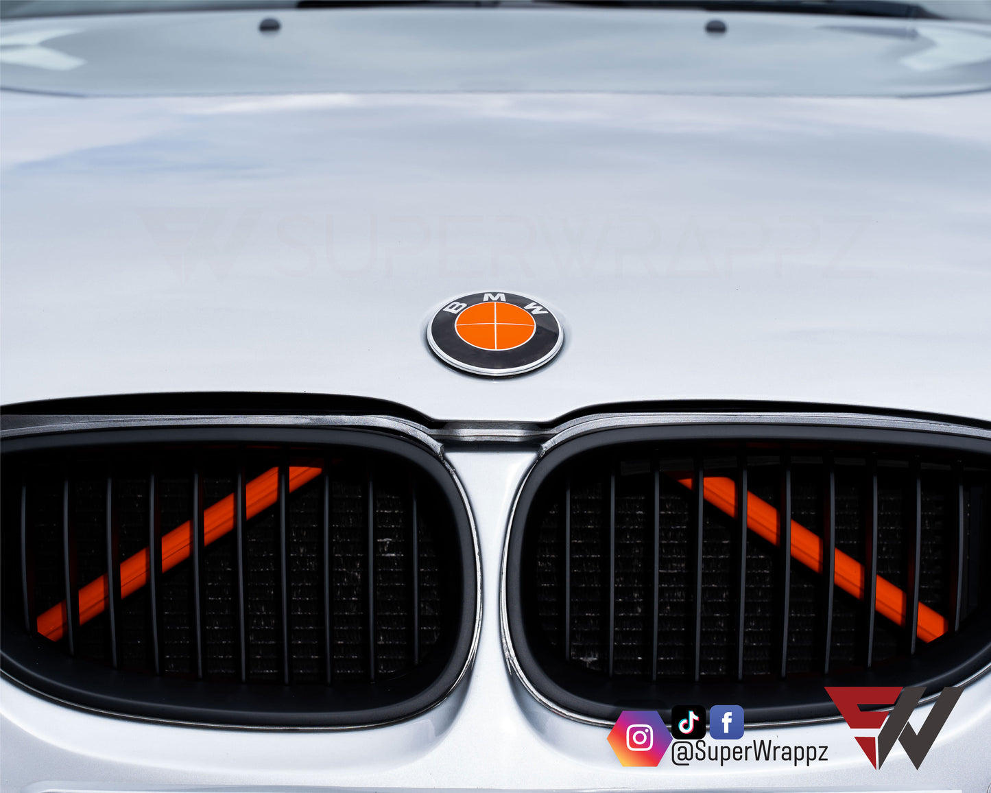Full Orange Fluorescent V1 BMW Badge Overlay — Compatible with E/F Series | SuperWrappz