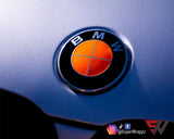 FULL ORANGE FLUORESCENT Badge Emblem Overlay FOR BMW Sticker VINYL 4 QUADRANTS COVERED FITS YOUR BMW'S HOOD TRUNK RIMS STEERING WHEEL