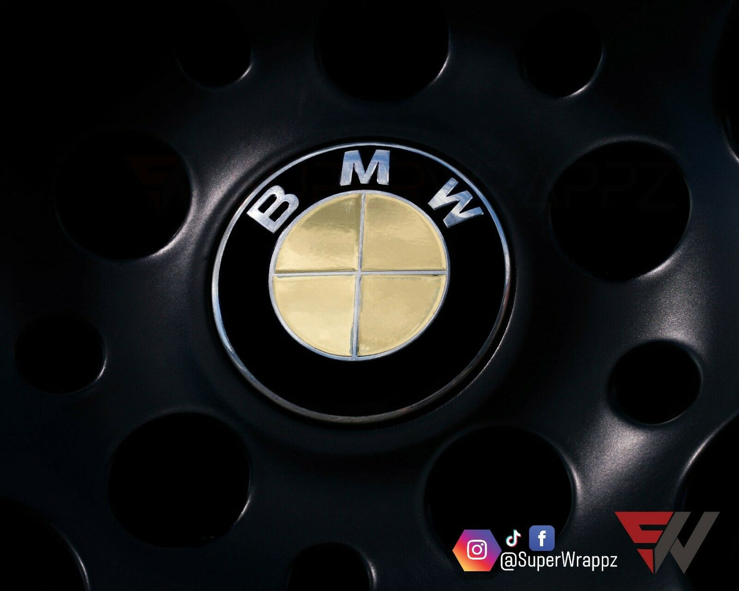 Chrome Gold V1 BMW Badge Overlay — Compatible with E/F Series | SuperWrappz