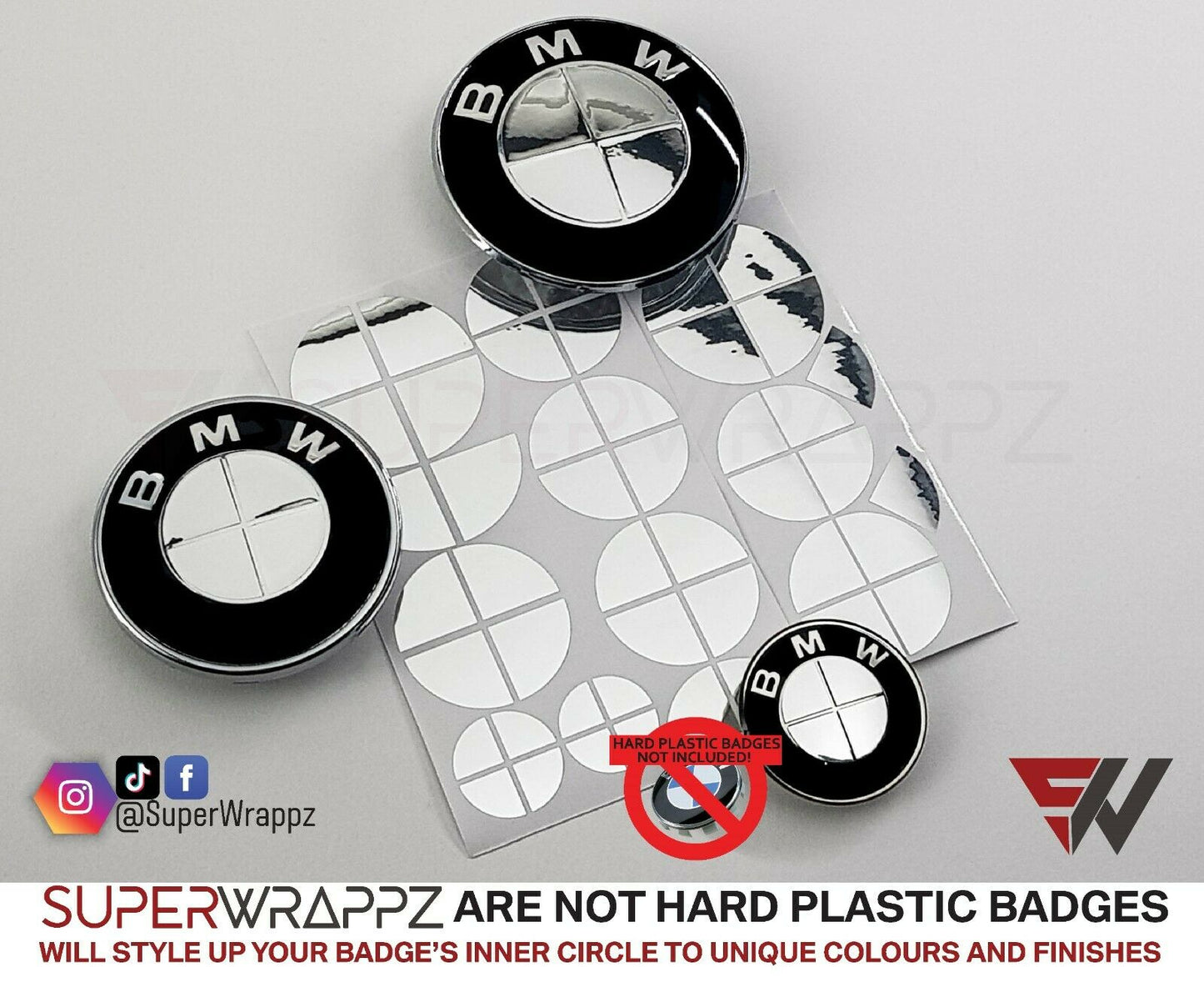 Chrome Silver Mirror V1 BMW Badge Overlay — Compatible with E/F Series | SuperWrappz