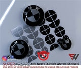 Black & Silver Gloss Badge Emblem Overlay FOR BMW Sticker Vinyl 2 Quadrants covered in each colour FITS YOUR BMW'S Hood Trunk Rims Steering Wheel