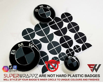 Black & Dark Grey Matte V1 BMW Badge Overlay — Compatible with E/F Series | SuperWrappz