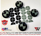 Black & Grey Gloss Badge Emblem Overlay FOR BMW Sticker Vinyl 2 Quadrants covered in each colour FITS YOUR BMW'S Hood Trunk Rims Steering Wheel