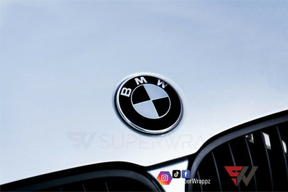Black & Silver Gloss V1 BMW Badge Overlay — Compatible with E/F Series | SuperWrappz