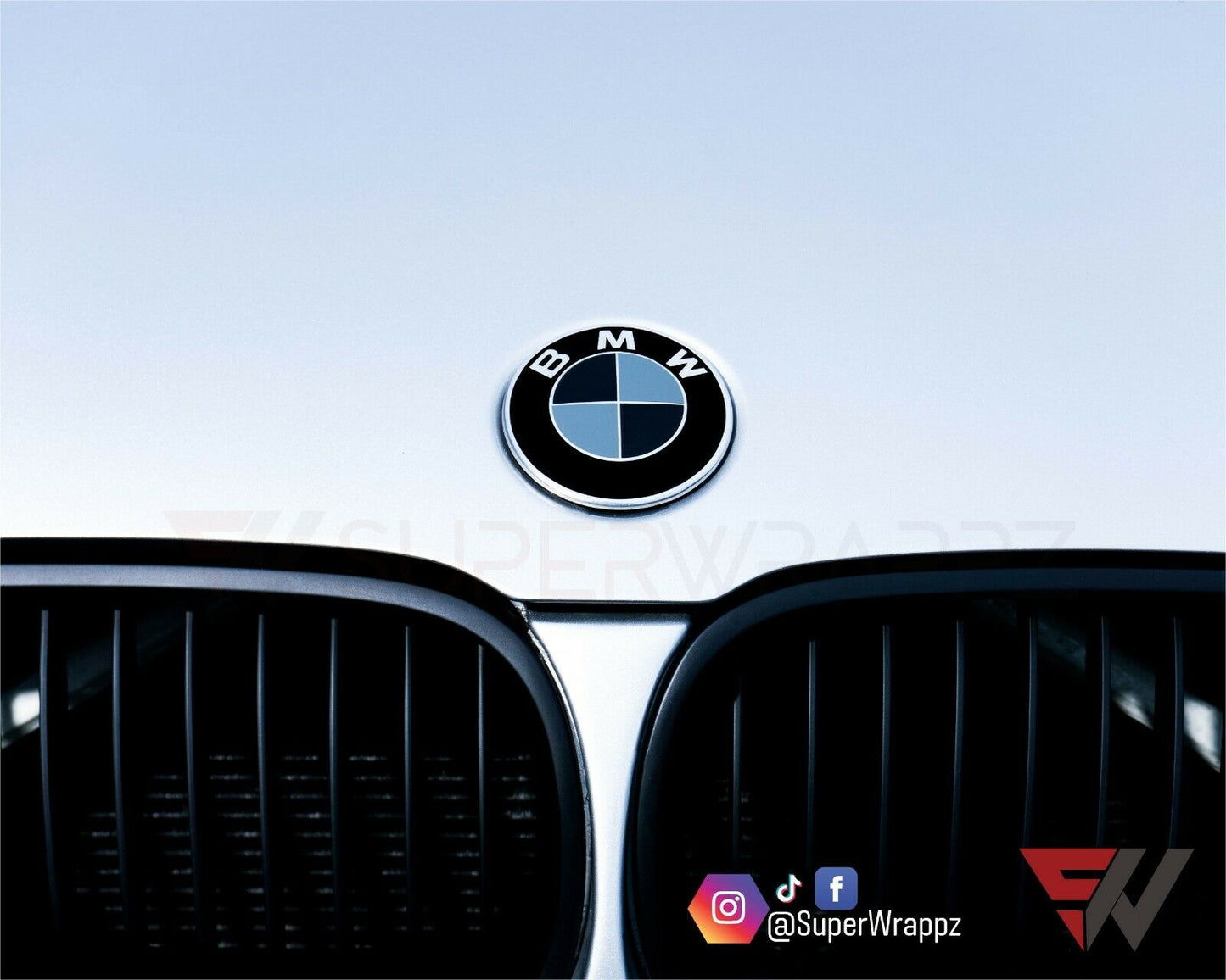 Black & Dark Grey Gloss V1 BMW Badge Overlay — Compatible with E/F Series | SuperWrappz