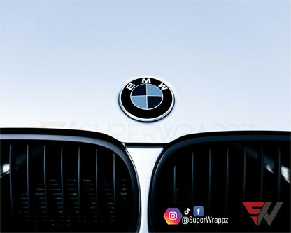 Black & Dark Grey Gloss V1 BMW Badge Overlay — Compatible with E/F Series | SuperWrappz