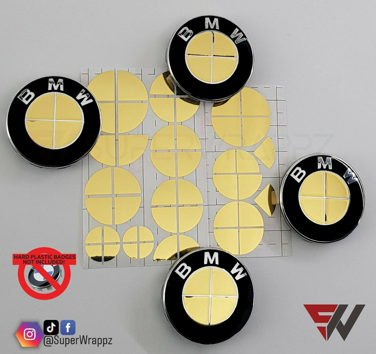Chrome Gold V1 BMW Badge Overlay — Compatible with E/F Series | SuperWrappz