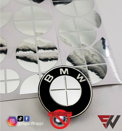 Chrome Silver Mirror V1 BMW Badge Overlay — Compatible with E/F Series | SuperWrappz