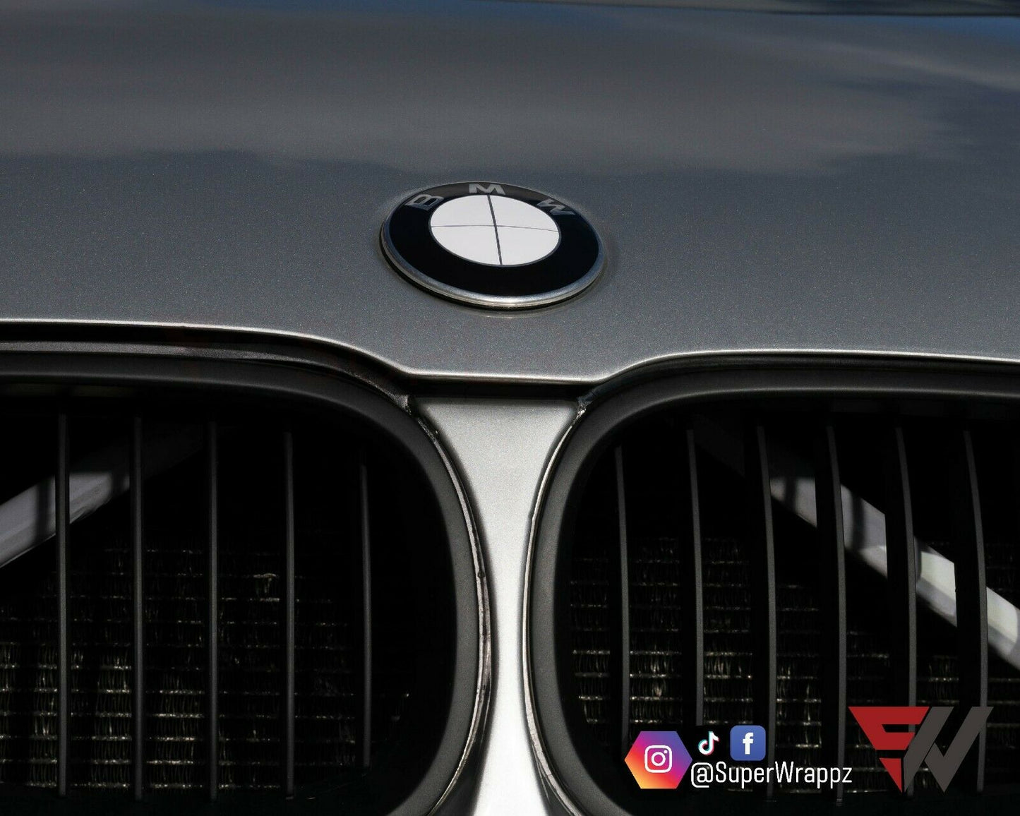 Half White Gloss V1 BMW Badge Overlay — Compatible with E/F Series | SuperWrappz