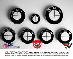 FULL WHITE GLOSS Badge Emblem Overlay FOR BMW Sticker VINYL 4 QUADRANTS COVERED FITS YOUR BMW'S HOOD TRUNK RIMS STEERING WHEEL