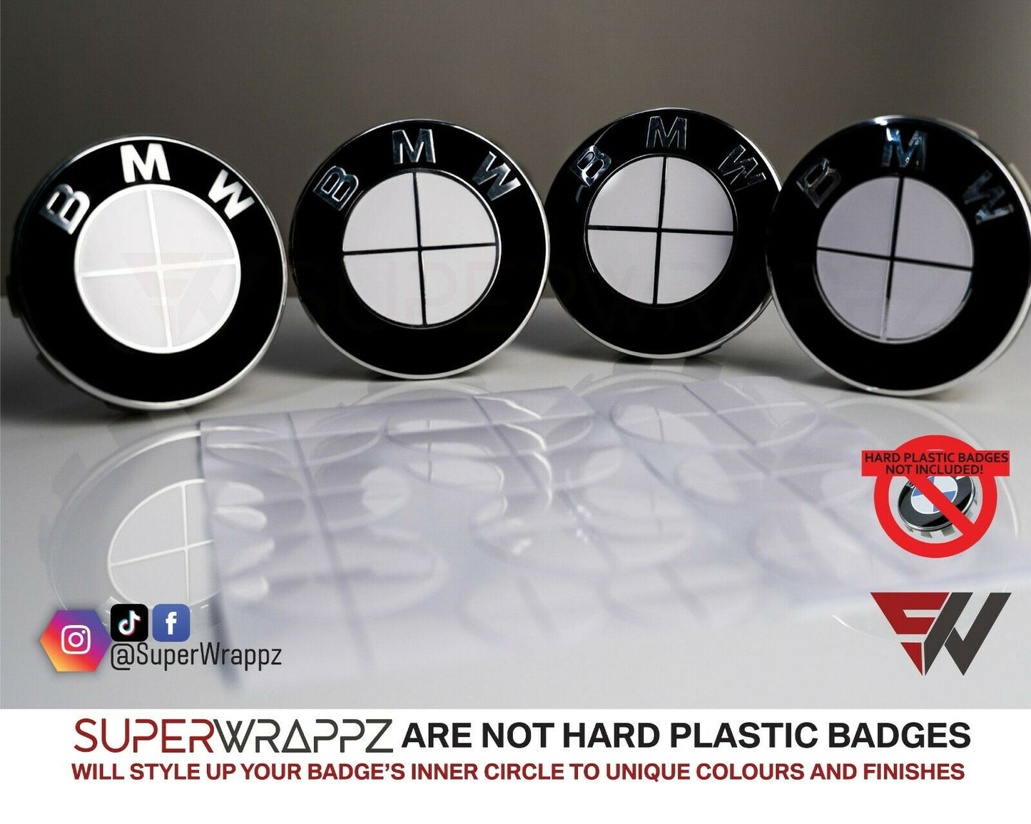 Full White Gloss V1 BMW Badge Overlay — Compatible with E/F Series | SuperWrappz