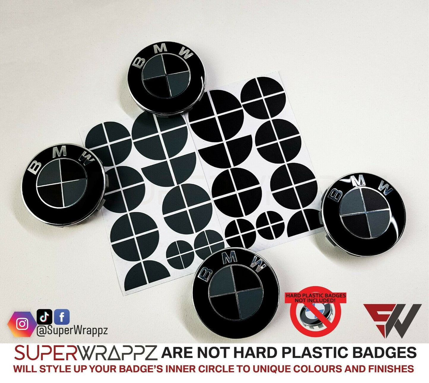 Black & Dark Grey Matte V1 BMW Badge Overlay — Compatible with E/F Series | SuperWrappz