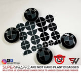 Black & Dark Grey MATTE Badge Emblem Overlay FOR BMW Sticker Vinyl 2 Quadrants covered in each colour FITS YOUR BMW'S Hood Trunk Rims Steering Wheel